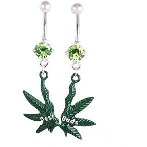 Marijuana Leaf Belly Button Ring Cannabis Weed Navel Rings Surgical Steel Piercing Jewelry, 1 Pairs