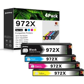 خراطيش حبر 972X عالية الإنتاجية (4 عبوات، أسود/سماوي/أرجواني/أصفر) - استبدال خرطوشة حبر 972 972X متوافقة لطابعة HP Pagewide MFP P57750DW Pro 452dn 452dw 552dw 477dw 577dw in Kuwait