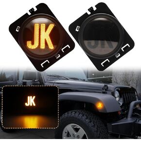 Side Marker Lights Compatible with Wrangler JK 2007-2018 Front Fender Full LED Lights,2024 NEW,Favorite of Off-Road Enthusiasts (Smoked Lens Yellow Lights)