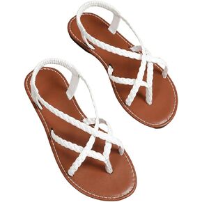 Verdusa Women's Flat Sandals Strappy Dressy Ankle Strap Casual Summer Thong Sandals for Beach