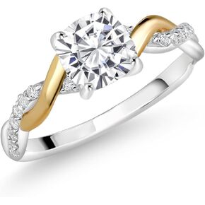 Gem Stone King 925 Sterling Silver and 10K Yellow Gold Moissanite and Lab Grown Diamond Engagement Ring for Women | 1.31 Cttw | Cushion 6MM | Available In Size 5, 6, 7, 8, 9