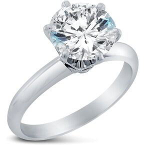 Solid 14k White OR Yellow Gold Classic Traditional Round Brilliant Cut Solitaire CZ Cubic Zirconia Engagement Ring 1.0ct.