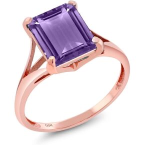 Gem Stone King 14K Rose Gold 10X8mm Emerald Cut Gemstone Birthstone Engagement Ring | Wedding Engagement Anniversary Promise Ring | Rose Gold Ring For Women