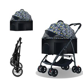 Pet Stroller 3 in 1 Folding Lightweight Dog Stroller with Detachable Carrier & Storage Basket, Premium 4 Wheels Travel Stroller for Small/Medium Pet (White)