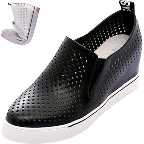 Women's Hidden Wedge Sole Booties,Ankle Heels Vulcanized Hollow Breathe Comfy Slip on Sneakers Platform Shoes