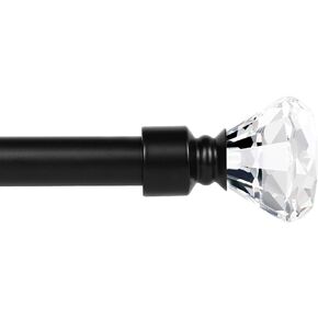 KNOBWELL 1 Inch Curtain Rods with Crystal Diamond Finials, 22 to 42 Inches, Drapery Pole for Window Treatment, Black Cafe Window Rods