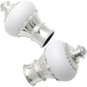 GORGECRAFT 3.9" x 2.6" 2Pcs Curtain Rod Single Drapery Rod Finials Replacement White Petals Head End Decorative Head Caps Capped for Decorative Single Window Rods Fit for 28mm Outer Dia Rod(White)