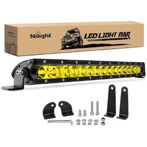 Nilight - NI04-100W 17" 80w LED Work Light Single Row Spot Flood Combo LED Light Bar Driving Lights Offroad Lighting - 2 Style Mounting Brackets,2 years Warranty