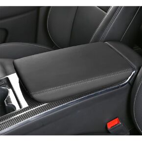 DEYTOP Center Console Cover for Tesla Model X/S 2021-2023 Accessories Center Console Pad for Model X 2023 Car Armrest Cover Anti-Scratch Leather Armrest Protector (Black with Black Stitches)