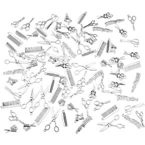 PH PandaHall 100pcs Hairdresser Charms, 10 Style Hair Stylist Charms Scissor Comb Hairdressing Tools Charm for Necklace Bracelet Keychain Making