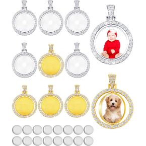 27 Pieces Rhinestone Bezel Pendant Trays Set Including 9 Pieces Double-sided Sublimation Blank Pendant Trays 1 Inch Bezel Pendant Trays Round Pendant Charms with 18 Transparent Glass (Silver)