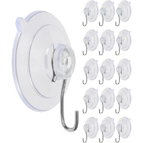 15 Pack Suction Cup Hooks,Thicken Transparent Reusable Suction Cups for Glass/Kitchen/Bathroom/Shower Wall/Window/Door,Holds up to 4 lbs (Iron Hook-B)
