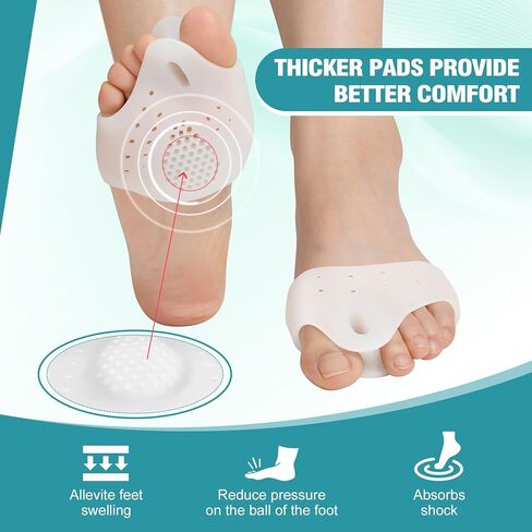 Metatarsal Pads (1 Pair), Soft & Durable Ball of Foot Cushions for Men & Women, Gel Toe Separator Spacers, Idea Foot Pads for Mortons Neuroma, Blisters, Callus, Metatarsal Pain Relief - White in Kuwait