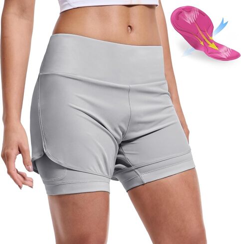 Womens Cycling Shorts Padded Mountain Bike Road Biking Biker 2 in 1 Padding Bicycle Cycle Shorts with Zipper Pockets in Saudi Arabia