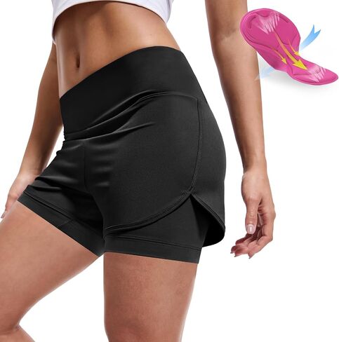 Womens Cycling Shorts Padded Mountain Bike Road Biking Biker 2 in 1 Padding Bicycle Cycle Shorts with Zipper Pockets in Saudi Arabia