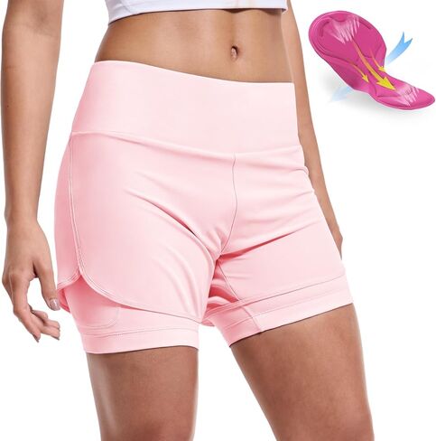 Womens Cycling Shorts Padded Mountain Bike Road Biking Biker 2 in 1 Padding Bicycle Cycle Shorts with Zipper Pockets in Saudi Arabia