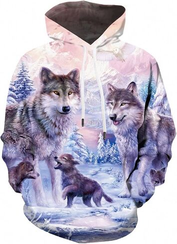KYKU Wolf Hoodies for Men Pink Hoodie 3D Women Sweatshirt Pullover Graphic in Saudi Arabia