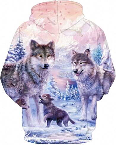 KYKU Wolf Hoodies for Men Pink Hoodie 3D Women Sweatshirt Pullover Graphic in Saudi Arabia