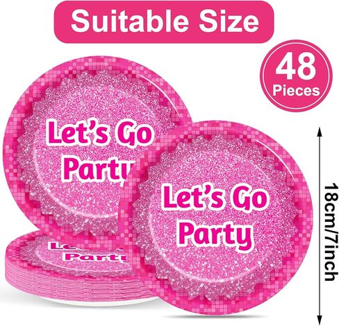 48Pcs Hot Pink Party Plates for Let's Go Party Decorations Hot Pink Party Dessert Paper Plates 7 Inch Pink Girls Birthday Party Table Decors for Girls Women Pink Princess Birthday Party Supplies in Saudi Arabia