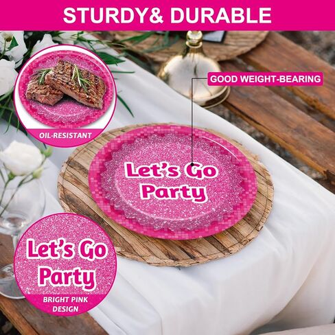 48Pcs Hot Pink Party Plates for Let's Go Party Decorations Hot Pink Party Dessert Paper Plates 7 Inch Pink Girls Birthday Party Table Decors for Girls Women Pink Princess Birthday Party Supplies in Saudi Arabia