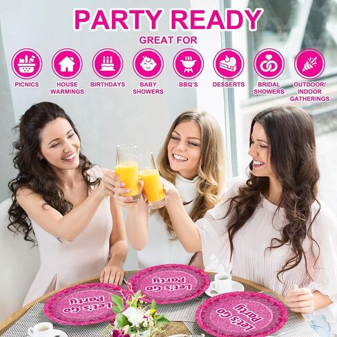 48Pcs Hot Pink Party Plates for Let's Go Party Decorations Hot Pink Party Dessert Paper Plates 7 Inch Pink Girls Birthday Party Table Decors for Girls Women Pink Princess Birthday Party Supplies in Saudi Arabia
