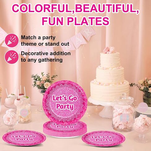 48Pcs Hot Pink Party Plates for Let's Go Party Decorations Hot Pink Party Dessert Paper Plates 7 Inch Pink Girls Birthday Party Table Decors for Girls Women Pink Princess Birthday Party Supplies in Saudi Arabia
