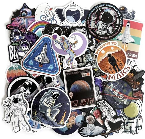 NASA Stickers 50Pcs Space Waterproof Vinyl Space Explorer Decals for Water Bottle Laptop Luggage Car Bike Bicycle Universe Astronaut Stickers Pack Universe Astronaut Stickers Pack in Kuwait