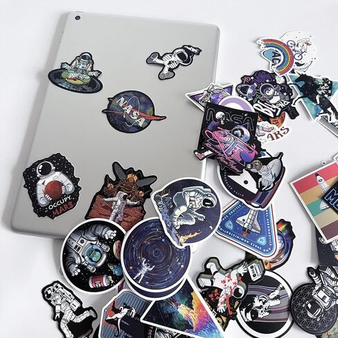 NASA Stickers 50Pcs Space Waterproof Vinyl Space Explorer Decals for Water Bottle Laptop Luggage Car Bike Bicycle Universe Astronaut Stickers Pack Universe Astronaut Stickers Pack in Kuwait