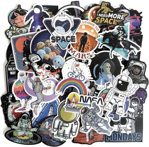 NASA Stickers 50Pcs Space Waterproof Vinyl Space Explorer Decals for Water Bottle Laptop Luggage Car Bike Bicycle Universe Astronaut Stickers Pack Universe Astronaut Stickers Pack in Kuwait