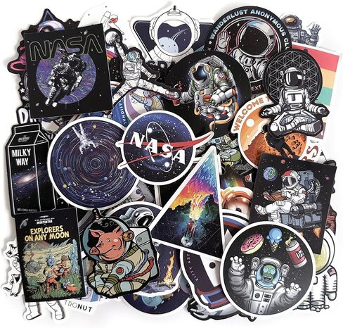 NASA Stickers 50Pcs Space Waterproof Vinyl Space Explorer Decals for Water Bottle Laptop Luggage Car Bike Bicycle Universe Astronaut Stickers Pack Universe Astronaut Stickers Pack in Kuwait