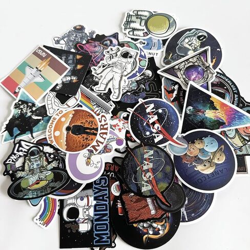 NASA Stickers 50Pcs Space Waterproof Vinyl Space Explorer Decals for Water Bottle Laptop Luggage Car Bike Bicycle Universe Astronaut Stickers Pack Universe Astronaut Stickers Pack in Kuwait