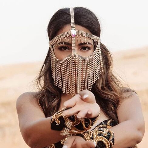 Belly Dance Masquerade Headchain Cosplay Belly Dance Nightclub Jewelry Rhinestone Veil Halloween Dance in Saudi Arabia