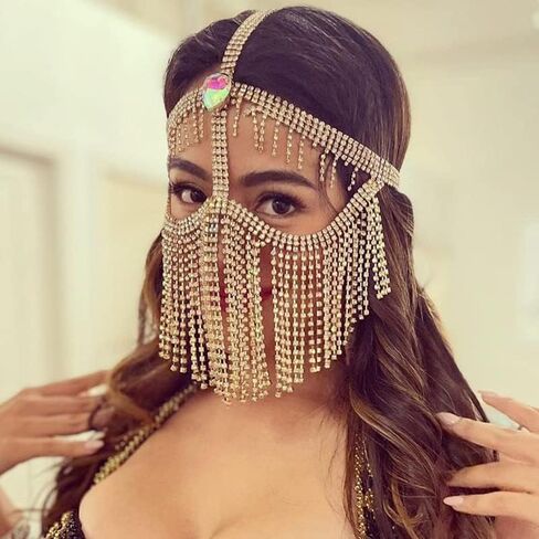 Belly Dance Masquerade Headchain Cosplay Belly Dance Nightclub Jewelry Rhinestone Veil Halloween Dance in Saudi Arabia
