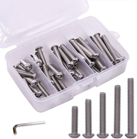 100 PCS Button Head Socket Head Cap Screws Bolts Assortment Kit, 1/4-20 UNC x 3/8", 1/2", 5/8", 3/4", 1", 18-8 Stainless Steel 304, Allen Hex Drive in Saudi Arabia