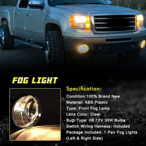 Fog Lights Replacement for 2007-2013 GMC Sierra 1500 2007-2014 GMC Sierra 2500HD 3500HD Fog Lamps with Clear Lens H8 12V 35W Halogen Bulbs Universal Switch and Wiring Kit 25831948,GM2592161 Clear Lens in Saudi Arabia