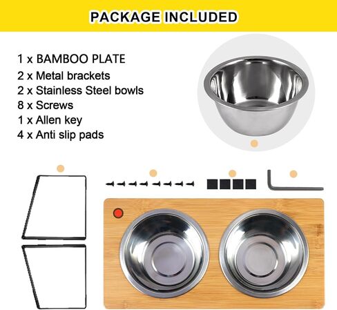 Stand-Up Tilted Bamboo Table & Metal Elevated Dog Bowls - 2 Stainless Steel Bowls for Food or Water Included, Elevated pet Feeder Perfect for Small Dogs, Cats, Medium Pets in Saudi Arabia