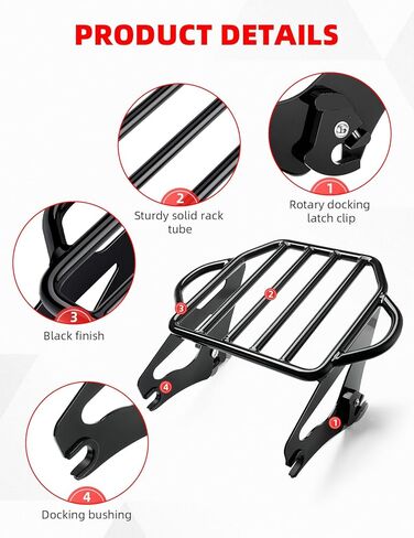 رف أمتعة قابل للفصل من Amazicha رف تثبيت خلفي للدراجة النارية متوافق مع Harley Touring Street Glide Electra Glide Road King 2009-2024 (أسود لامع) in Kuwait