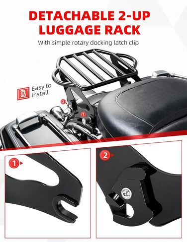 رف أمتعة قابل للفصل من Amazicha رف تثبيت خلفي للدراجة النارية متوافق مع Harley Touring Street Glide Electra Glide Road King 2009-2024 (أسود لامع) in Kuwait