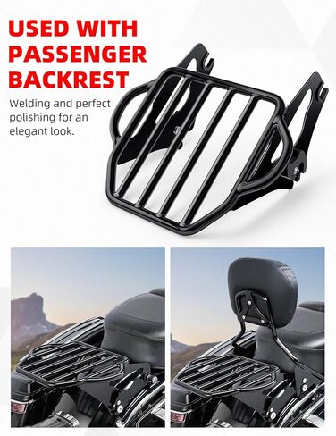 رف أمتعة قابل للفصل من Amazicha رف تثبيت خلفي للدراجة النارية متوافق مع Harley Touring Street Glide Electra Glide Road King 2009-2024 (أسود لامع) in Kuwait
