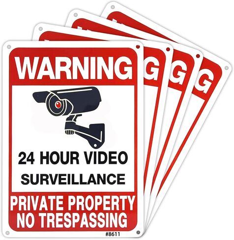 4-Pack No Trespassing Signs Private Property, 10x7 Inch Aluminum 24-Hour Video Surveillance Signs Outdoor, Warning Signs for Property Security, Home & Business Security in Saudi Arabia