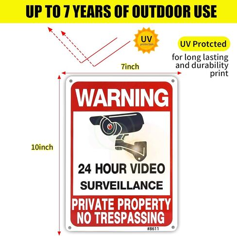 4-Pack No Trespassing Signs Private Property, 10x7 Inch Aluminum 24-Hour Video Surveillance Signs Outdoor, Warning Signs for Property Security, Home & Business Security in Saudi Arabia