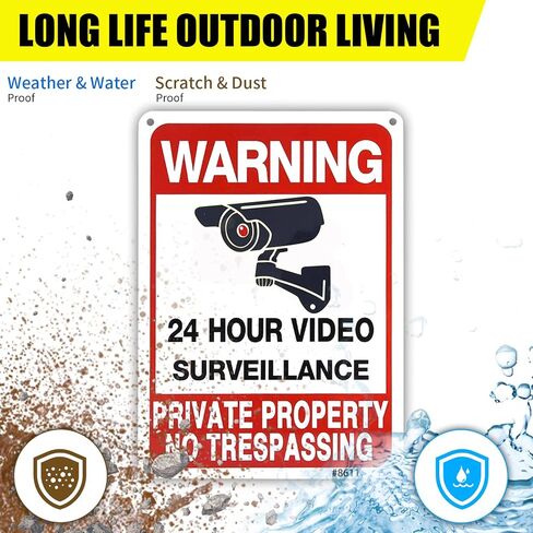 4-Pack No Trespassing Signs Private Property, 10x7 Inch Aluminum 24-Hour Video Surveillance Signs Outdoor, Warning Signs for Property Security, Home & Business Security in Saudi Arabia