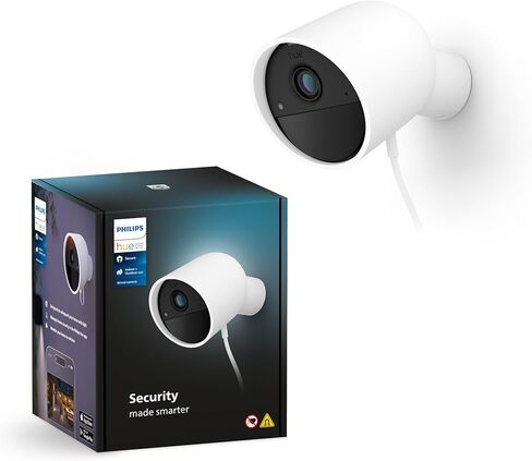 كاميرا مراقبة منزلية ذكية سلكية آمنة من Philips Hue، باللون الأسود - حزمة واحدة - فيديو عالي الدقة 1080 بكسل - رؤية ليلية - كشف الحركة - محادثة ثنائية الاتجاه - داخلي/خارجي - مقاومة للطقس - تعمل مع تطبيق Hue in Kuwait