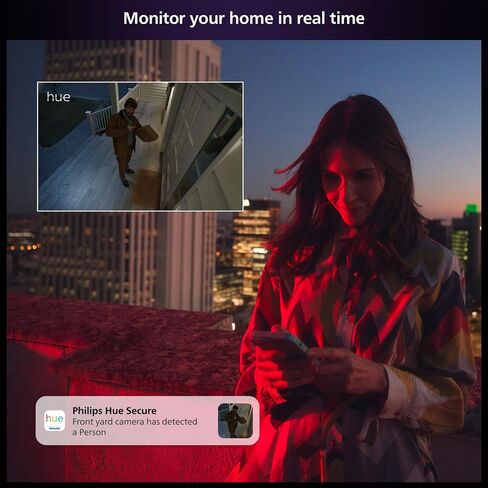 كاميرا مراقبة منزلية ذكية سلكية آمنة من Philips Hue، باللون الأسود - حزمة واحدة - فيديو عالي الدقة 1080 بكسل - رؤية ليلية - كشف الحركة - محادثة ثنائية الاتجاه - داخلي/خارجي - مقاومة للطقس - تعمل مع تطبيق Hue in Kuwait