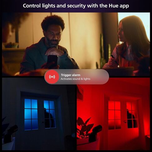 كاميرا مراقبة منزلية ذكية سلكية آمنة من Philips Hue، باللون الأسود - حزمة واحدة - فيديو عالي الدقة 1080 بكسل - رؤية ليلية - كشف الحركة - محادثة ثنائية الاتجاه - داخلي/خارجي - مقاومة للطقس - تعمل مع تطبيق Hue in Kuwait