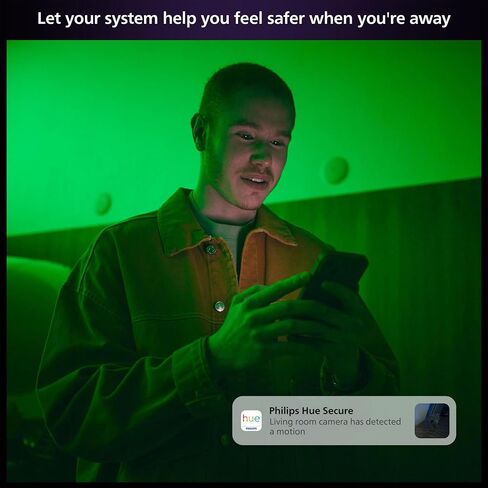 كاميرا مراقبة منزلية ذكية سلكية آمنة من Philips Hue، باللون الأسود - حزمة واحدة - فيديو عالي الدقة 1080 بكسل - رؤية ليلية - كشف الحركة - محادثة ثنائية الاتجاه - داخلي/خارجي - مقاومة للطقس - تعمل مع تطبيق Hue in Kuwait