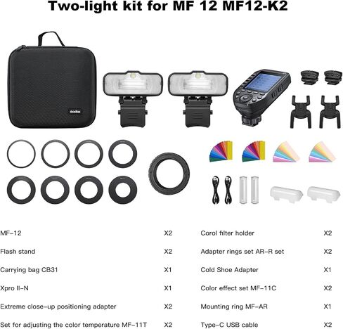 Godox MF12 Compact Camera Flash 2 Pick Set, MF12-K2 2.4G 12W TTL Macro Flash Mini Speedlite 2-Light Kit with XproiiS for Sony Camera N2 in Saudi Arabia