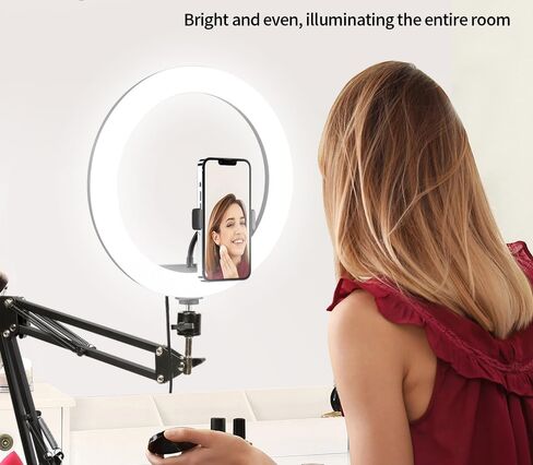 Overhead Ring Light Selfie Light w Phone Holder 38 Color Modes Dimmable/Speed w Remote Control f Video Recording Meeting Live Streaming Tiktok YouTube (Black 35cm Holder) in Saudi Arabia