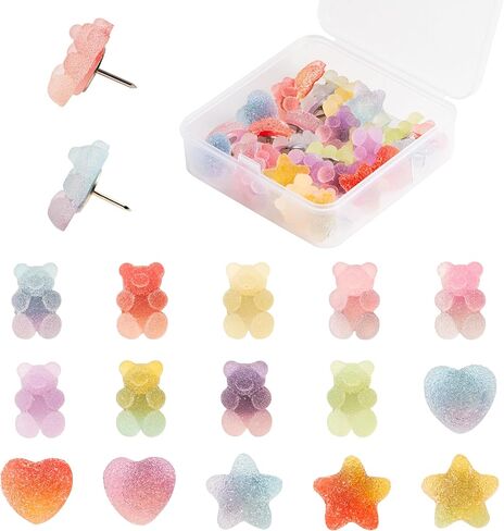 الدببة الملونة دفع دبابيس 30pcs غائر الدب نجمة على شكل قلب الدبوس الراتنج الإبهام تك للوحة الفلين صورة جدار نشرة لوحة خريطة التقويم مكتب المدرسة Thumbtack ديكور المسامير اللوازم in Kuwait