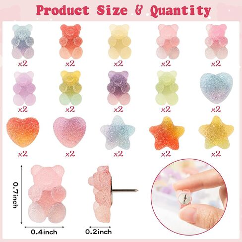 الدببة الملونة دفع دبابيس 30pcs غائر الدب نجمة على شكل قلب الدبوس الراتنج الإبهام تك للوحة الفلين صورة جدار نشرة لوحة خريطة التقويم مكتب المدرسة Thumbtack ديكور المسامير اللوازم in Kuwait